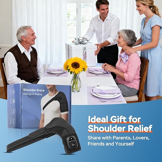 Red Light Heated Shoulder Wrap with Massage, Cordless Shoulder Heating Pad for Rotator Cuff Pain Relief, Rechargeable Shoulders Brace for Men Women, Left