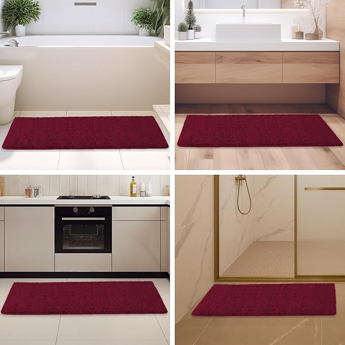 Vivid Burgundy Bathroom Rugs – Absorbent and Washable Bath Mat, Non-Slip, Thick Soft Chenille Bath Rugs for Bathroom Floor, Shower, Sink - 26" x 44"