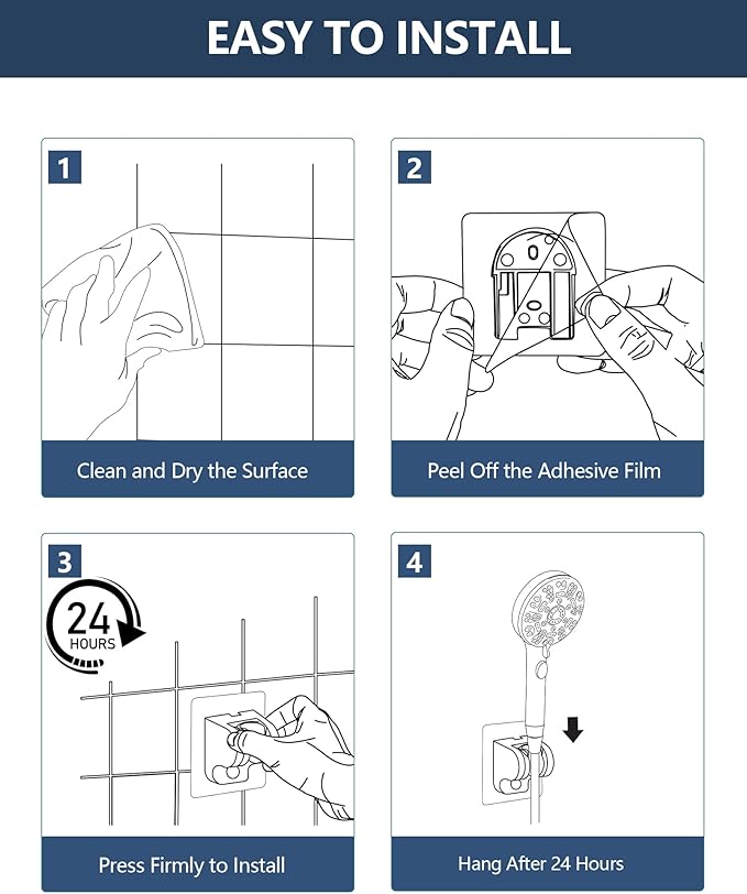 Handheld Shower Head Holder Super Strong Adhesive No Drill Adjustable Wall Mount for Hand Held Wand, Ideal for Kids, Elderly, and Short Users (Chrome)