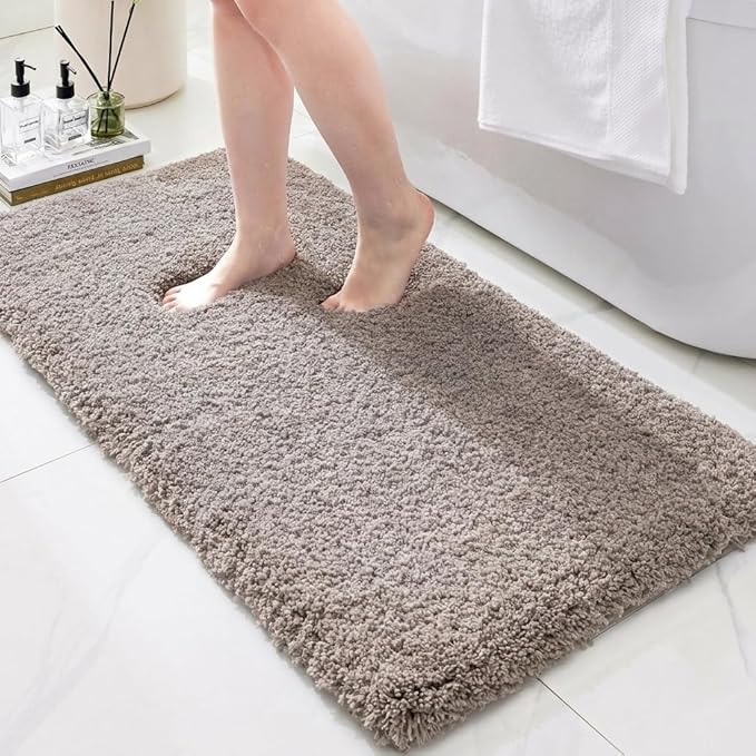 Bathroom Rugs Non Slip Washable 59x24, Ultra Soft Thick Shaggy Absorbent Bath Mats,High Density Foam Latex Non Slip Backing Bath Rugs,Microfiber Bath Mats for Bathroom Floor&Sink,Camel