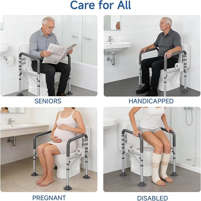Loyoda Steel Toilet Safety Rail for Seniors- Heavy-Duty 11.7lbs for Stability & Support, Adjustable and Foldable Toilet handrail for Elderly and Disabled (Gray)