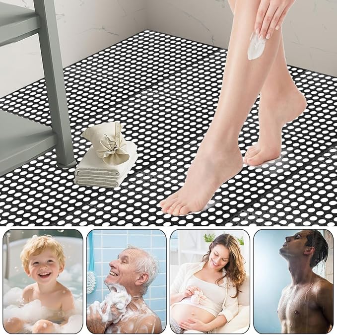 15 Pack Garage Floor Tiles, 12x12 Inch Interlocking Drainage Tiles Non-Slip Deck Tile with Holes for Bathroom, Pool Deck, Gym, Garage, Kitchen & Wet Areas, Easy Splicing Anti-Fatigue Mat, Black