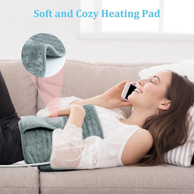 Heating Pad Back Pain Relief Electric Heating Pad for Period Cramps Lower Back Neck Shoulders Pain Relief 6-Hour Auto Off 12x24 Heated Pad + 20" Belt 4 Timer 6 Heat Level Wrap (Gray)