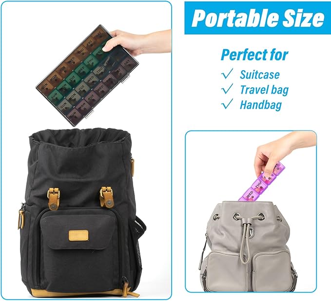 XL Large Monthly Pill Organizer 4 Weeks, 28 Day Pill Organizer Weekly, Big Compartment with Travel Case, 7 Day Pill Dispenser 4 Times a Day, Medicine Organizer Box for Vitamin, Fish Oil (Black)