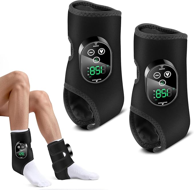 2 Pack Cordless Foot Massager for Neuropathy, Ankle Massager for Pain Relief, Foot Renew Massager for Neuropathy, Ankle Heating Pad with Massage, Foot Heating Pad, 6 Heats, 3 Massages, Black