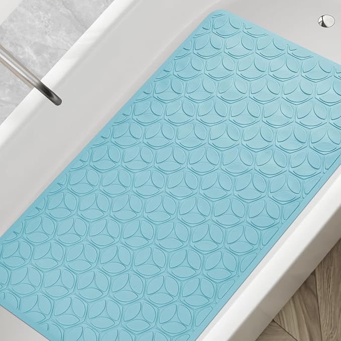 WRISIN Bathtub Mat Non Slip with Suction Cups - 100% Rubber Bathroom Mat Textured for Bath Tub Shower Safety - Soft on Touch - BPA/PVC Free - Pet Dog Bath Mat - Machine Washable - 16 × 28 Inch(Blue)