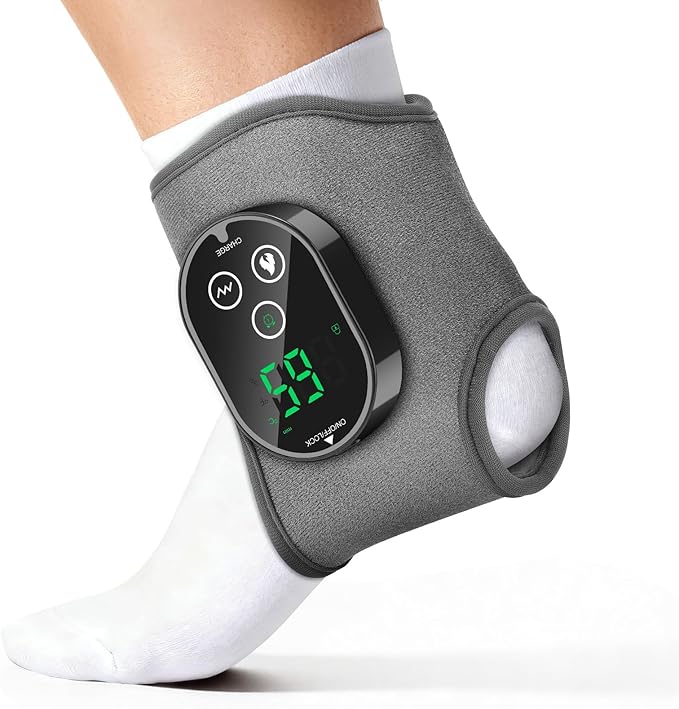 Cordless Ankle Massager for Pain Relief, Heated Ankle Massager, Foot Massager for Neuropathy, Ankle Heating Pad, Foot Heating Pad, Heated Foot Massager, Single One, Grey
