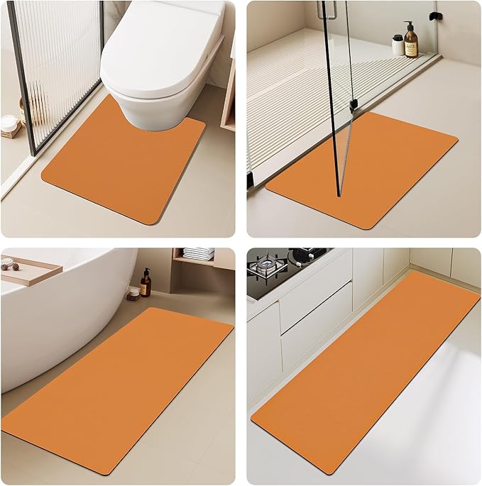 TYUU Bath Mat, Bathroom Rugs Non Slip Washable Thin Absorbent Quick Dry Bath Mat Fits Under Door Bathroom Floor Mat Perfect for Bath, Shower, or Sink 20"x48" Orange