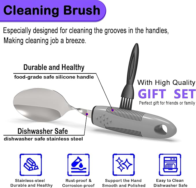 Weighted Parkinsons Utensils for Hand Tremors, Weighted Silverware for Parkinsons Patients Arthritic Hands, Built Up Utensils for Adults, Adaptive Eating Utensils for Disabled People Elderly