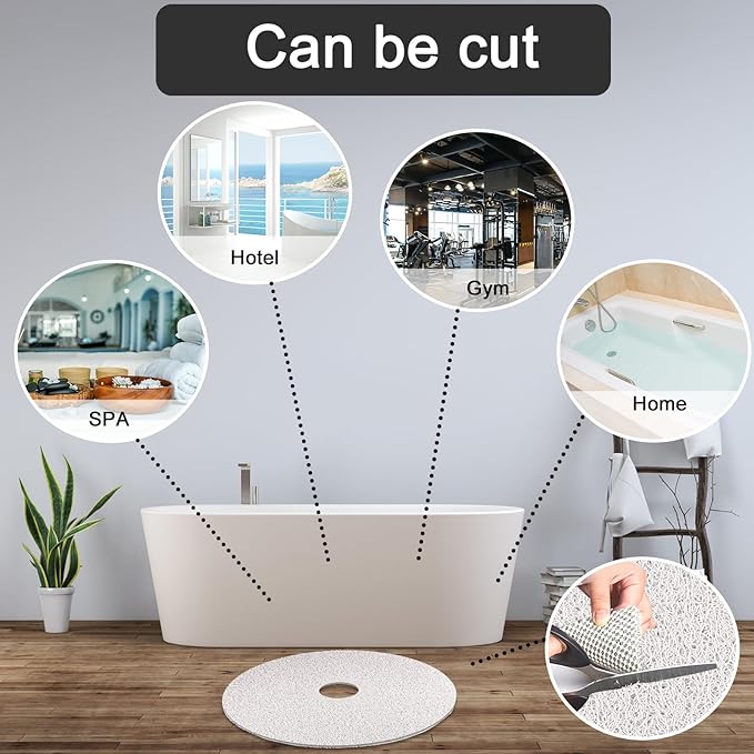 Shower Mat Non Slip, Round Shower Mat for Inside Shower, Non Slip Bathtub Mat, Fast Drying Bath Tub Mats, Loofah Mat for Shower Bathroom, Quick Drying, Resistant (White, 32 x 32 Inch)