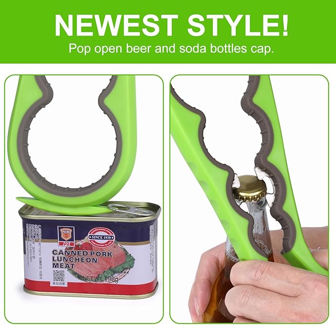 6 in 1 Lids off Jar Opener, Bottle Opener for Weak Hands, Seniors, Arthritis, Women, Kids - Multipurpose Kitchen Tool, Easy open. & Non Slip Rubber Jar opener Gripper Pad, Green