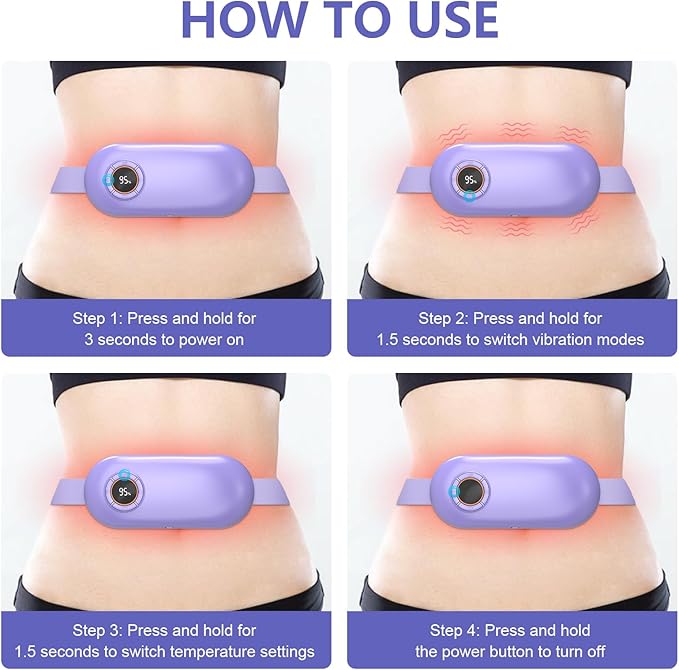 Heating Pad for Period Cramps, 3 Heat Levels and 3 Massage Modes, Portable Heating Pad for Menstrual Cramps, Electric Heat Belt for Women and Girl Stocking Stuffers(Purple)