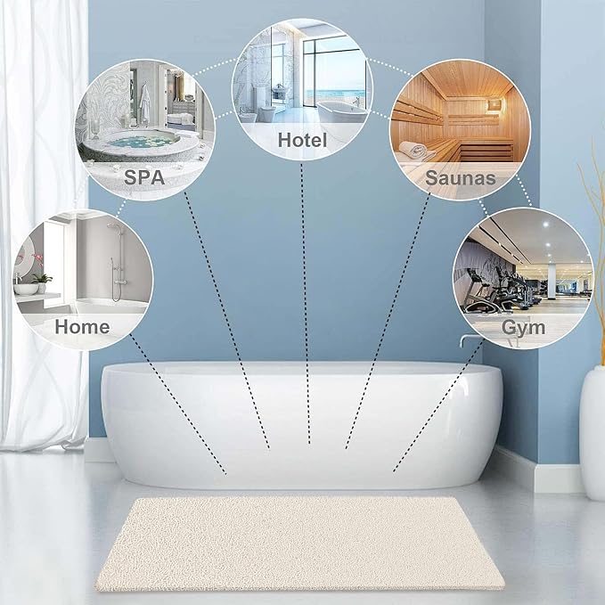godehone Shower Mats Non Slip Without Suction Cups, PVC Loofah Bathroom Mats, Loofah Mats for Shower and Bathroom, Quick Drying, 23.6× 47.2 Inch, Beige