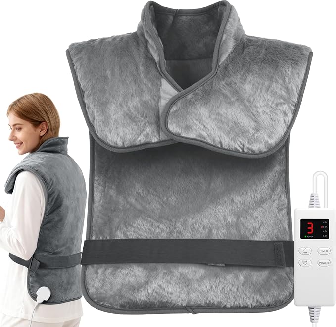 Heating Pad for Back Pain Relief, 24"x33" Wearable Electric Heat Wrap for Neck Shoulders Back, 6 Heat Levels & 4 Timers, Auto-Off, Gift for Mom Dad Women Men