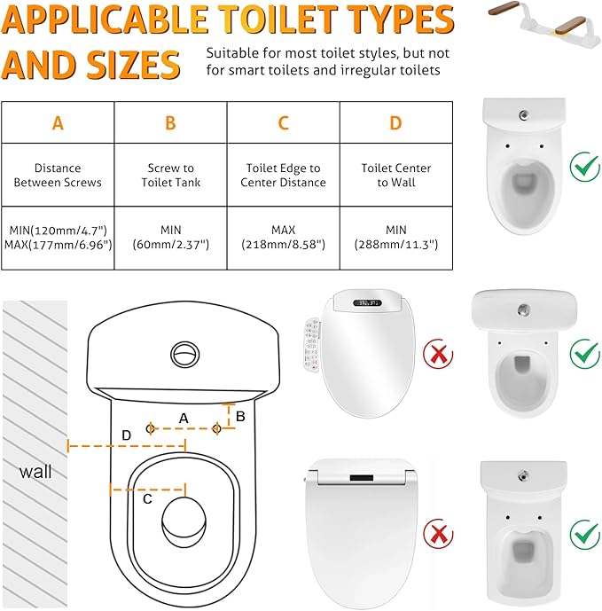 Toilet Safety Rails for Elderly, WICHEMI Toilet Rails for Seniors Adjustable Handicap Toilet Seat with Foldable Wooden Handles Heavy Duty 480LBS Toilet Assist Rails for Seniors, Handicap, Pregnant