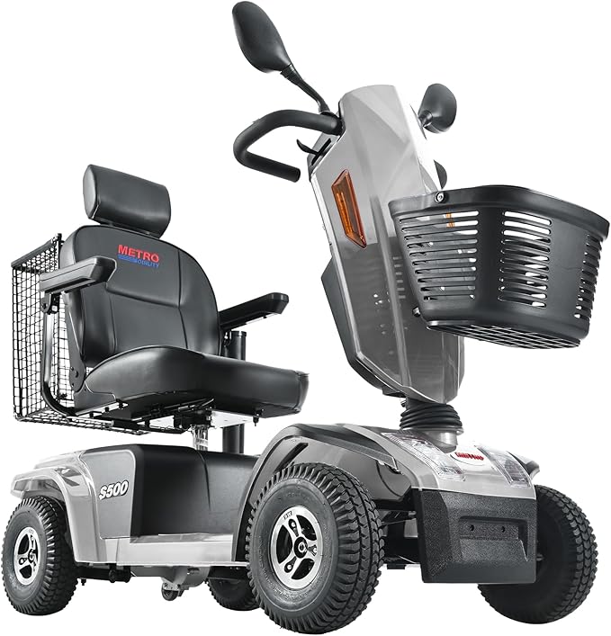 S500 4-Wheel Electric Mobility Scooter, Long-Range 52Ah Battery Up to 25 Miles, 500W Heavy-Duty Motor, 10” Pneumatic Tires, Adjustable Captain Seat, Storage Baskets for Seniors, Grey