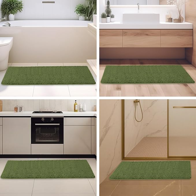 Sage Bathroom Rugs – Absorbent and Washable Bath Mat, Non-Slip, Thick Soft Chenille Bath Rugs for Bathroom Floor, Shower, Sink - 26" x 44"