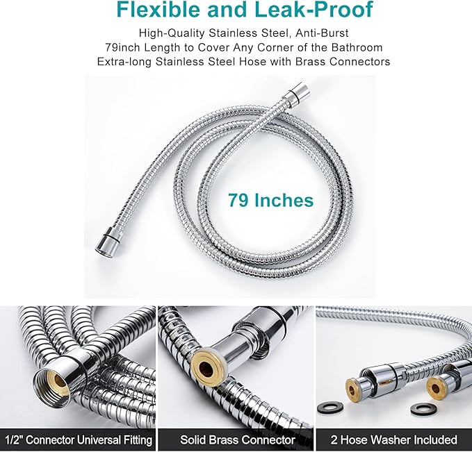 GwernKB Handheld Shower Head with On Off Switch 8-Mode High Pressure Showerhead with 79 Inches Extra-long Stainless Steel Hose and Bracket PLUS Extra Low-Reach Adhesive Wall Mount for Kids,Silver…