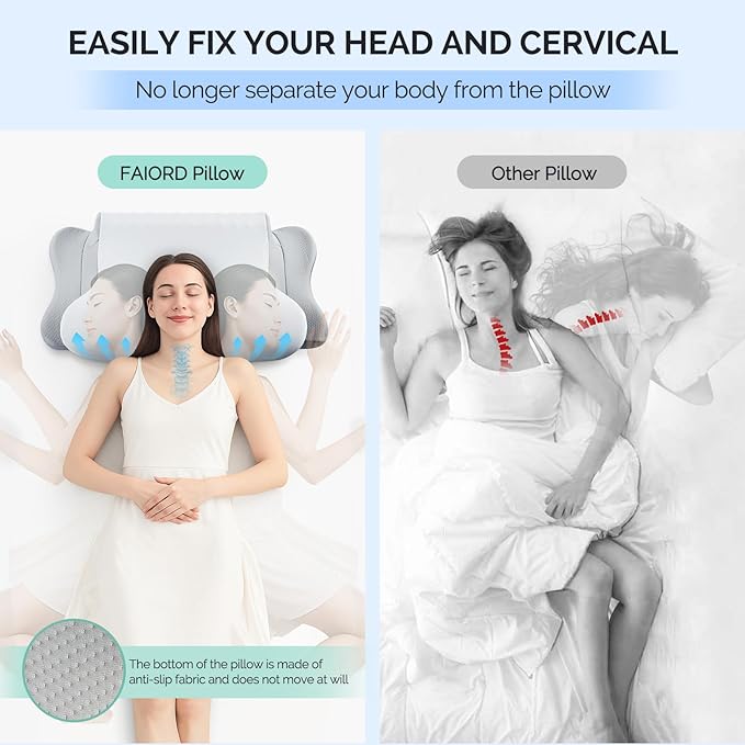 Cervical Pillow for Neck Pain Relief - Cooling Ergonomic Dual-Sided Orthopedic Neck Pillow with Ice Silk Pillowcase Breathable Memory Foam Contour Pillow for Side, Back, Stomach Sleepers