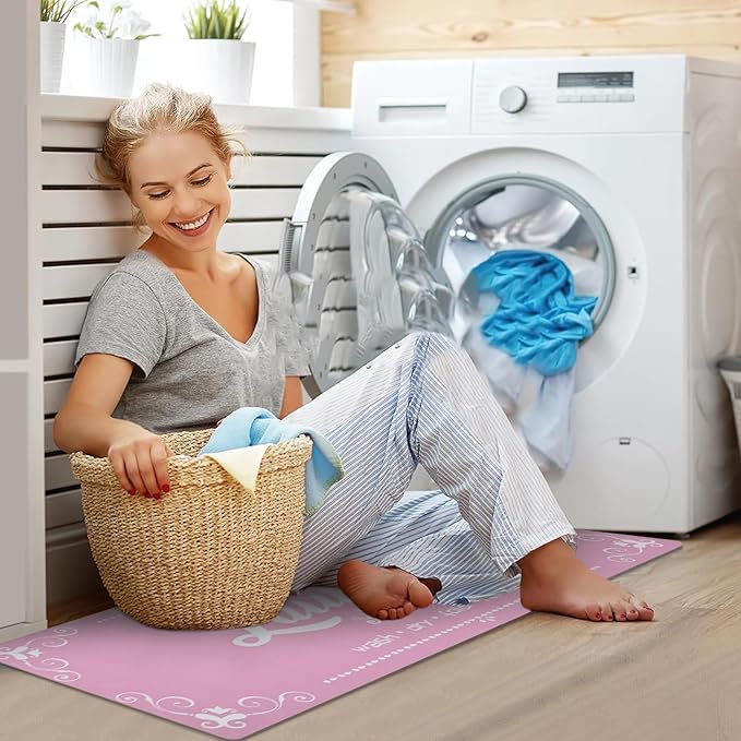 XLHOMO Laundry Room Rug Runner, 17.7"x45" Non Slip Light Pink Laundry Rugs, Farmhouse Washable Floor Laundry Mats for Laundry Room, Mudroom, Kitchen, Washroom, Bathroom, Entryway Area Rugs Decor
