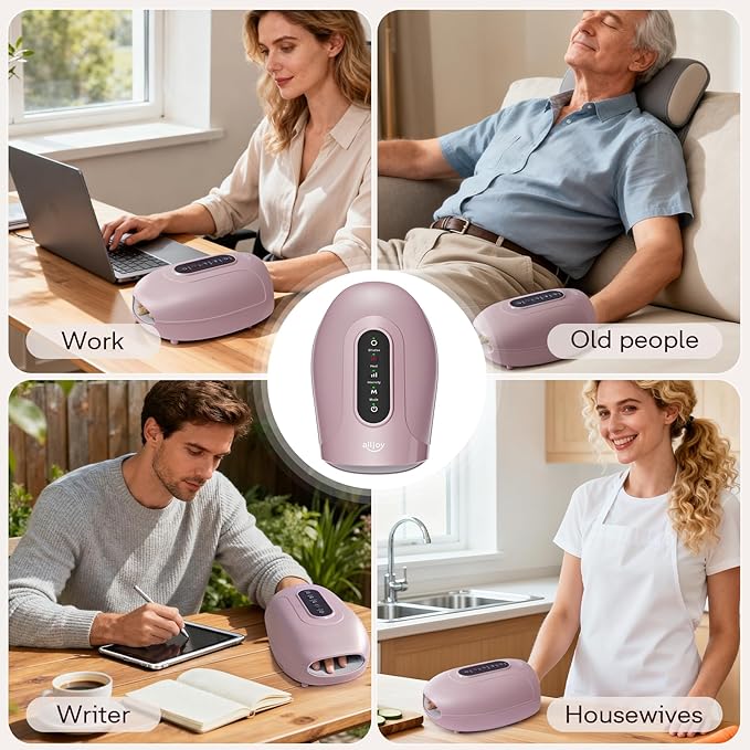 ALLJOY Roller Kneading Hand Massager for Arthritis and Carpal Tunnel Relief, Cordless Electric Hand Massager with Heat and Compression for Finger Numbness, Mothers Day Gifts for Women and Men (Pink)