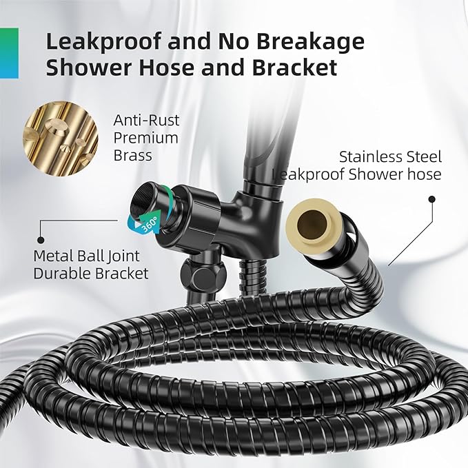 BESAQUO Shower Head,10 Functions High Pressure shower head with handheld, Built-in Pause Mode & Power Wash, Non-Clogging Nozzles High Flow Hand Held Shower Head, Leakproof 6ft Hose&Adjustable Bracket