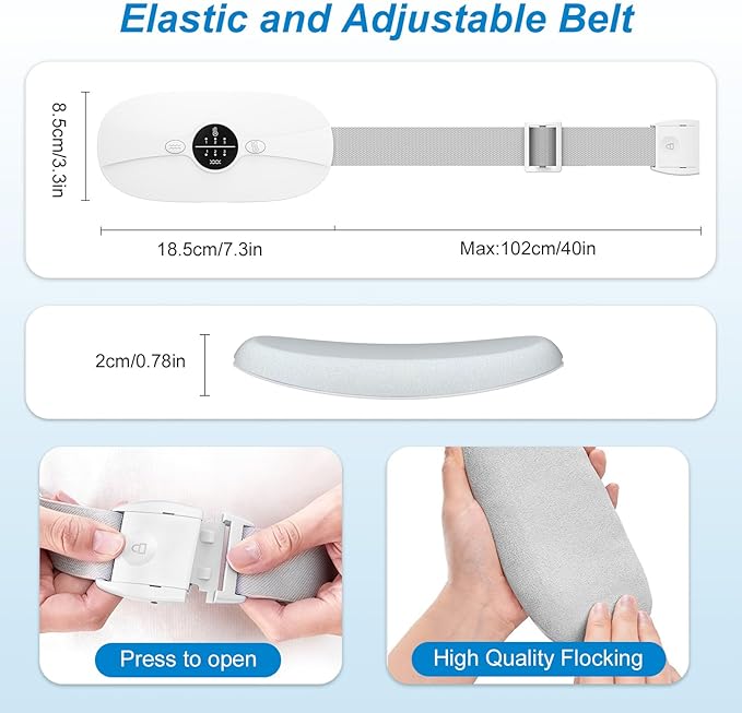 Cordless Portable Heating Pad, 3 Heat & 3 Massage Modes Wearable Warming Belt, Electric Belly and Back Heat Pad for Women Comfort, Fast Heating Waist Wrap for Home Office, White