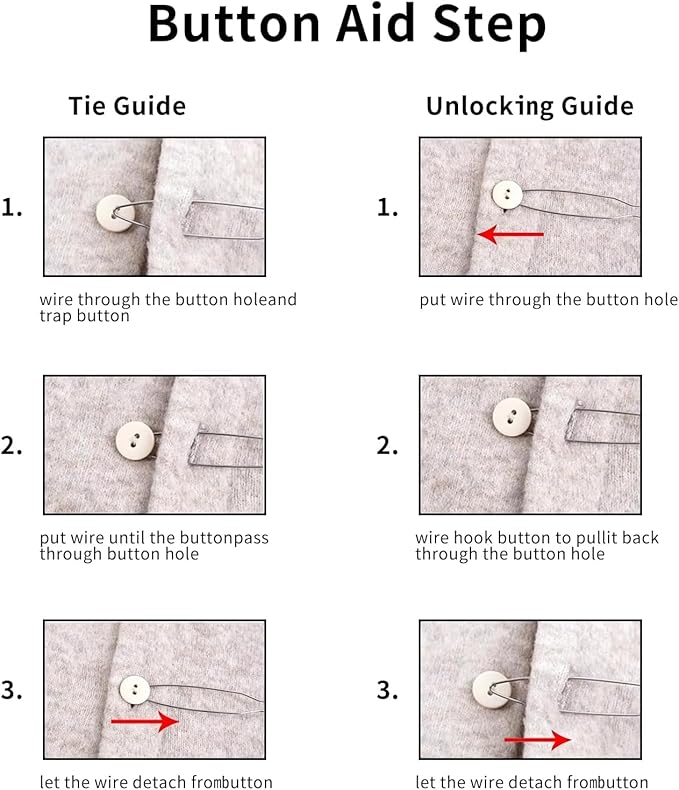 3 Pack Button Hook Tool for Seniors & Arthritic Hands - One Handed Button Assist Device with Comfort Grip Handle - Dressing Aid for Shirts, Pants, Wedding Dresses