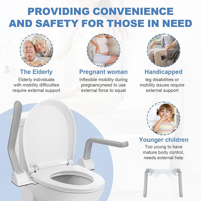 VARIPOWDER Toilet Safety Rails with Non-Slip Handles (520lbs), Upgraded Toilet Safety Frame for Senior, Heavy-Duty Bathroom Support for Standing Aid, Aging in Place Toilet Handles for Elderly