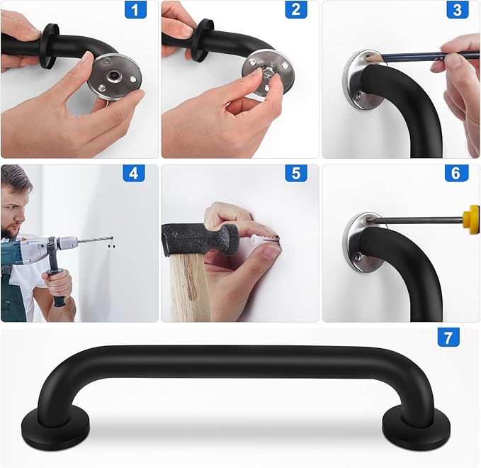 2 Pack Shower Grab Bar, Stainless Steel Bathroom Grab Bar, Shower Handle, Bath Handle, Grab Bars for Handicap Elderly Seniors Bathroom Safety Grab Bar (18 Inch,Black)
