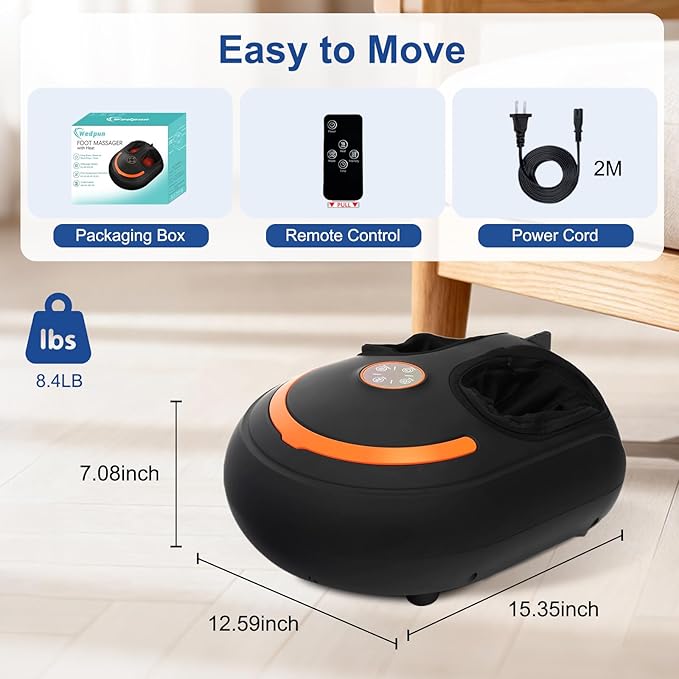 Shiatsu Foot Massager Electric Feet Massage Machine Deep Kneading Relief for Plantar Fasciitis Air Compression, 3 Heat Levels Relax for Home Office Use Gifts for Women Mom Dad Black Mothers Day Gifts