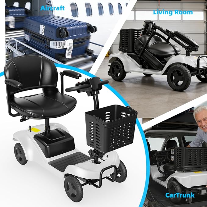 Mobility Scooter for Adults,4 Wheel Mobility Scooter,15 Miles Range,300LBS Capacity,Lightweight and Portable,with LED Headlights and Basket,Charger Included,Gifts Suitable for Elders,Silve