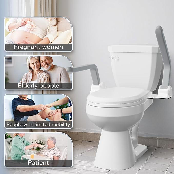 ZEAGUS Toilet Safety Rails for Seniors,500lb Heavy-Duty Toilet Safety Frame,60° Adjustable & Space-Saving Toilet Assist Arms,Toilet Handles for Elderly,Disabled, and Mobility Impaired