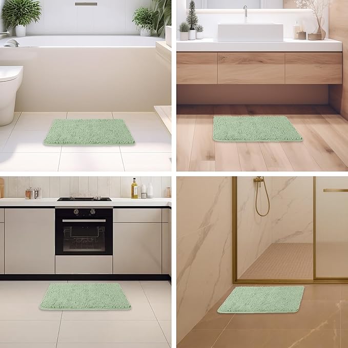 Sea Foam Bathroom Rugs – Absorbent and Washable Bath Mat, Non-Slip, Thick Soft Chenille Bath Rugs for Bathroom Floor, Shower, Sink - 17" x 24"