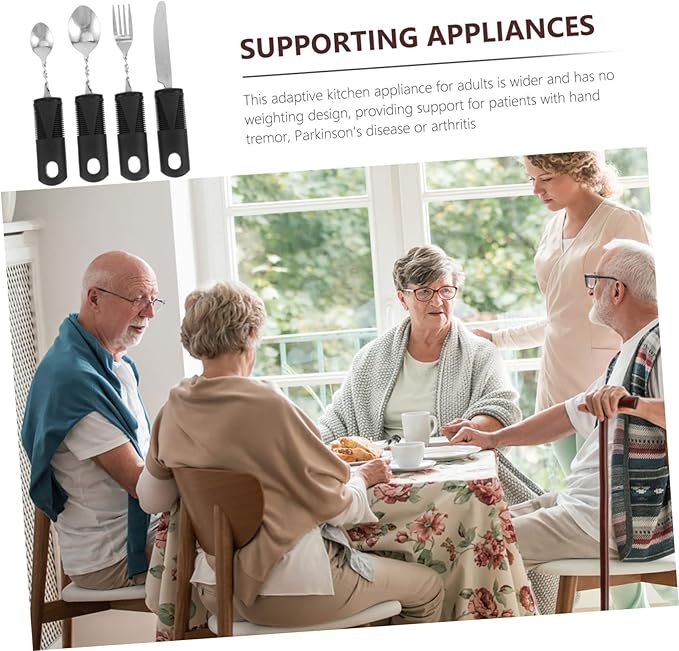 1Set Adaptive Utensils for Elderly Non Slip Portable Tableware for Travel Easy to Clean Dining Tools with Comfortable Grip for Seniors and Disabled
