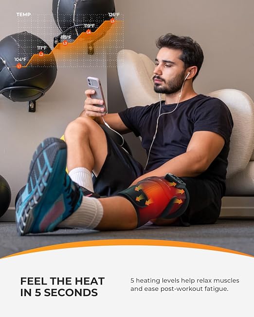 CooCoCo Knee Massager with Heat and Red Light Therapy, Cordless Knee Heating Pad, Heated Knee Brace for Pain Relief, Vibration Modes, 70pcs Bead, 660nm & 850nm