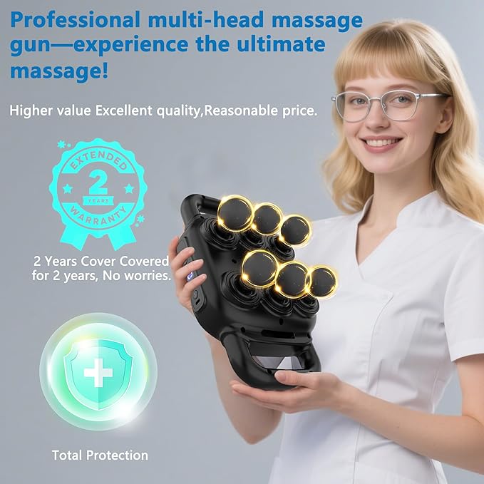 UFFAE Six Head Massage Gun, 50 Intensity Levels & 9 Massage Modes, Equipped with 3 Different Massage Heads, Massage Gun with Adjustable Belt Ideal Gifts for Women, Men, Mom, and Dad