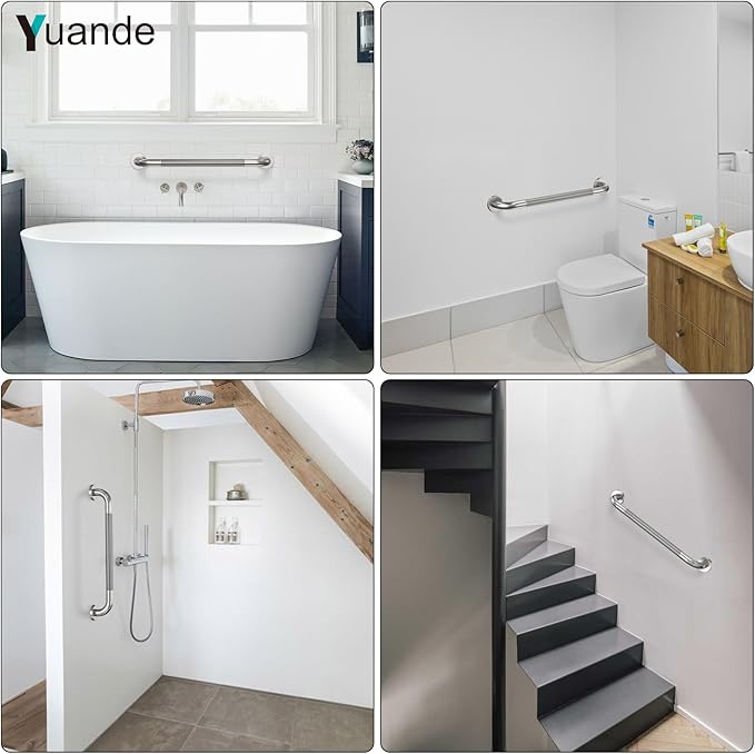 4 Pack 24 Inch Shower Grab Bar, YuanDe Brushed Nickel Bathroom Grab Bar Handle w/Anti-Slip Knurled Grip, Stainless Steel Bath Balance Bar, 1.25" Diameter Safety Hand Rail Support,Handicap Elderly