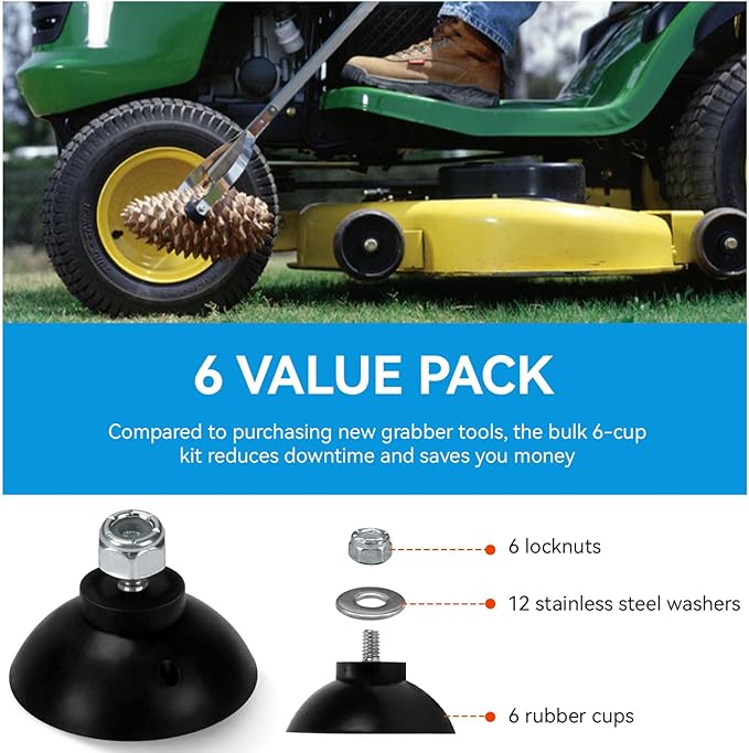 Reacher Grabber Tool Replacement Rubber Suction Cups, Outdoor Grabber Cups Compatible with Arcmate EZ Reacher Tool, Grabber Gripper Tips Part for Repair, Rubber Cups with Locknuts, 6 Cups