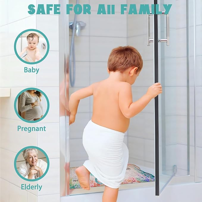 Ocean Bathtub Mat Non Slip, Cute Baby Bath Mat for Tub Rubber Tub Mat, Seahorse Coral Toddler Kids Bath Mats for Bathroom Anti Slip Shower Mat with Suction and Drain Holes Machine Washable, 40″x16″