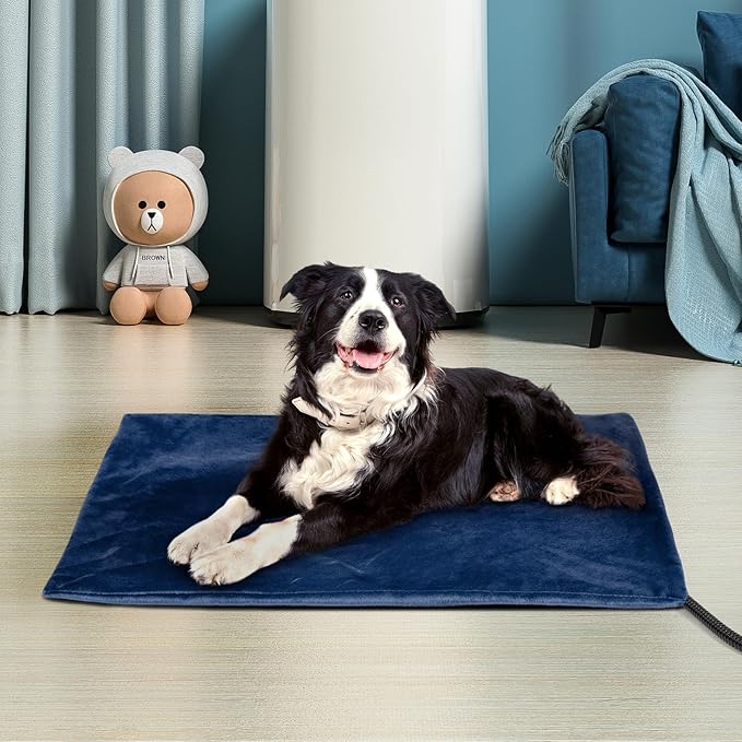 Niubya Pet Heating Pad for Dogs and Cats, Adjustable Temperature and Waterproof Pet Heated Mat with Timer, Electric Heating Pet Bed with Chew Resistant Cord and Soft Washable Cover, 20" x 16"