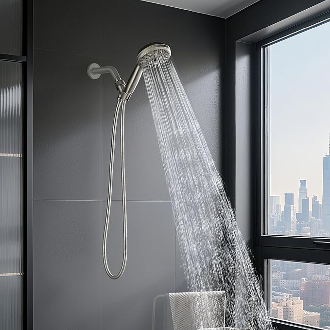 Handheld Shower Head 10 Mode Shower Heads High Pressure Shower Head Handheld with Brass Swivel Ball Bracket Showerheads & Handheld Showers Brush Nickel