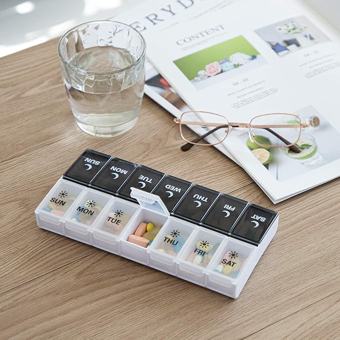 DANYING Large Pill Organizer 2 Times a Day, Weekly Box Per AM PM Case, Day Night Container 7 Vitamin Case Twice
