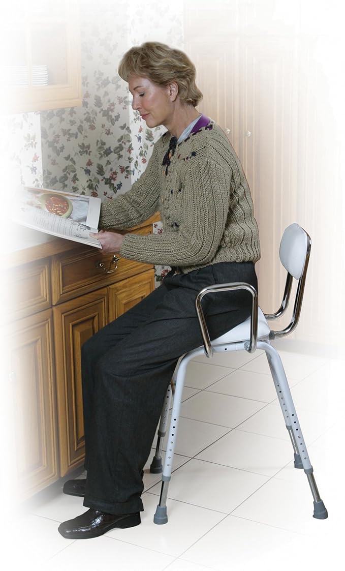 Drive Medical 12455 Adjustable Height Stool with Back and Arms White