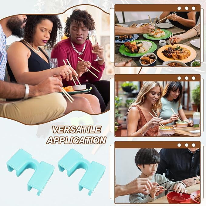uxcell 10 Pcs Chopsticks Helper, Reusable Training Chopstick Hinges Connector Practice Chop Sticks Helpers for Adult Beginners Learners, Sky Blue