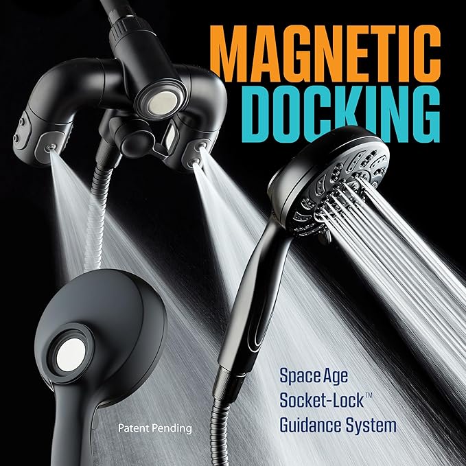 Aquadance High Pressure 156 Setting 14 Zone Shower Head & Handheld 3-way Combo System - Magnetic Docking, 314 Power Jets, Dual Adjustable Arms, 6 ft. Metal Hose, Matte Black Finish, Top American Brand