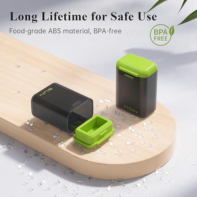 KOVIUU Weekly Pill Organizer Magnetic, Removable Pill Box 7 Day 1 Time a Day, Large Pill Case Travel, Week Once Daily Medication Dispenser, Medicine Container Holder for Supplement Vitamin, Green