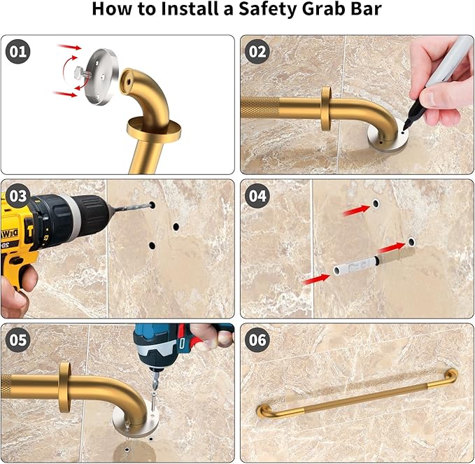 40 Inch Anti Slip Shower Grab Bar, 2 Pack Munzong Long Bathroom Grab Bar for Showers, Gold Knurled Handicap Balance Bar,Safety Hand Rail Support Elderly Senior Assist Bath Handle