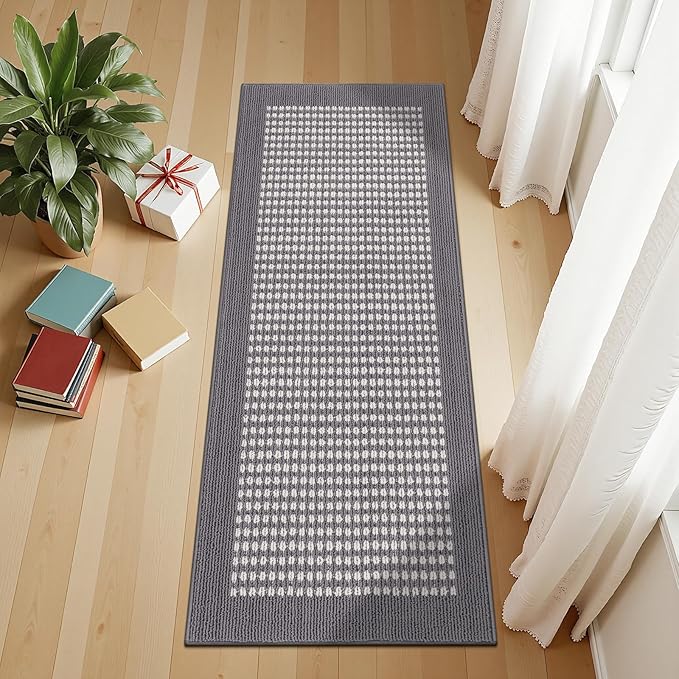 Ileading Laundry Room Runner Rug 2x5ft Non Slip Farmhouse Kitchen Floor Mats with Rubber Backing Machine Washable Indoor Doormat Low-Profile Carpet for Hallway Entryway(Grey)