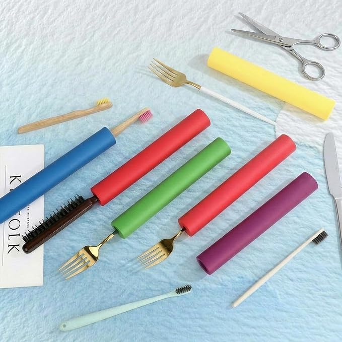 Sivak 24 Pcs Foam Grip Tubing - 3 Sizes Adaptive Built up Grip Aid for Utensils Pens Toothbrushes Forks Spoons Comfort Foam Handle Tubing for Elderly Disabled Arthritic Handicapped, Multicolor 8 Inch